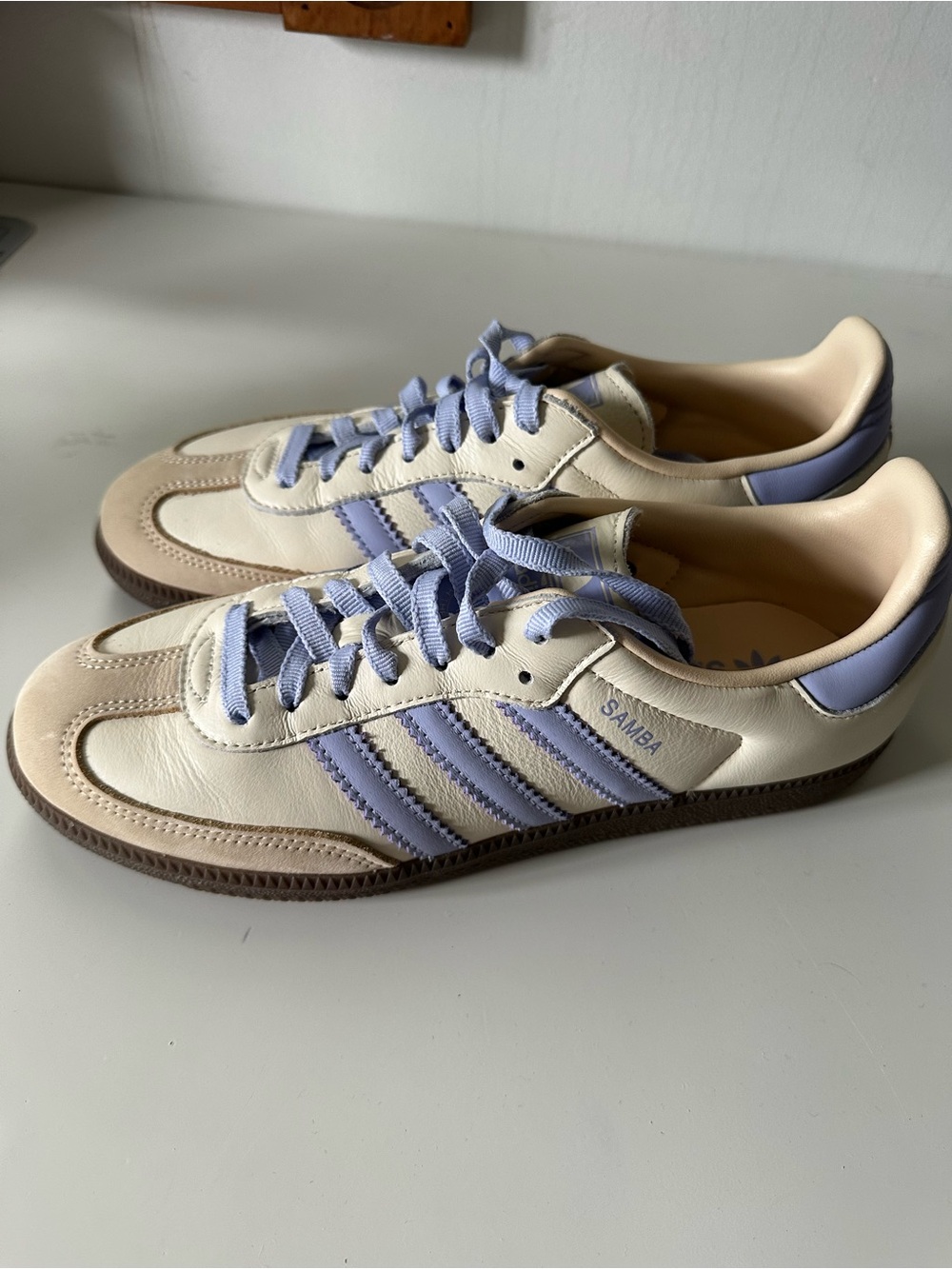 adidas Samba Leather Sneakers in Cream and Lavender